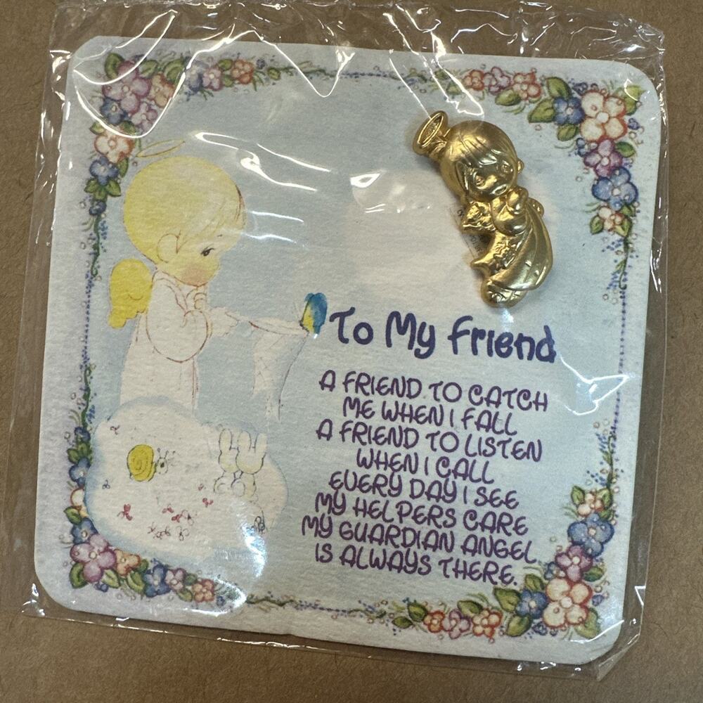 PRECIOUS MOMENTS Gold Tone Angel w/Halo Lapel/Tie/Hat Tack Back Pin NEW